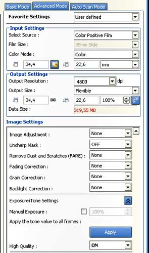 canoscan 9950f scanner settings high quality